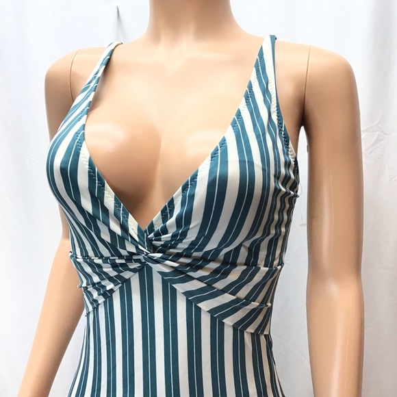 Old Navy Teal Striped Twist-Front One-Piece Swimsuit - Picture 3 of 11